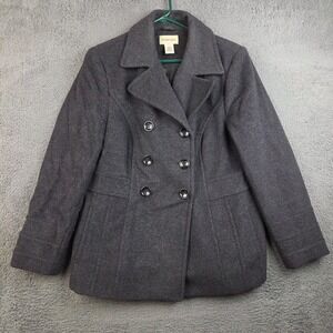 St John's Bay Pea Coat Womens Large Wool/Cashmere Blend Black Dark Gray Charcoal